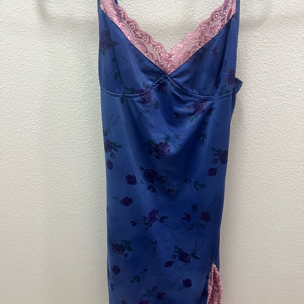 Motel Rocks Blue and Pink Mini Dress with Lace Trim